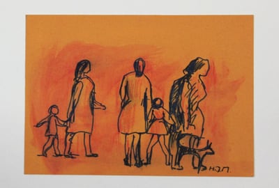 Menschengruppe in Orange